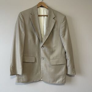 Oscar de la Renta Silk Wool Blend Tan Suit Blazer 40R Two Button Wedding Event